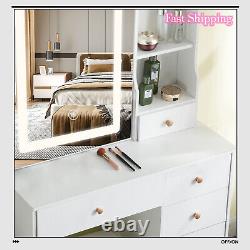 Hollywood Vanity Desk & Stool Makeup Table Set with LED Strip And Sliding Mirror