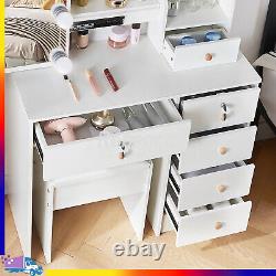 Hollywood Vanity Makeup Dressing Table Stool Set with 10 Dimmable LED Bulbs