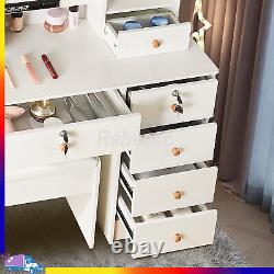 Hollywood Vanity Makeup Dressing Table Stool Set with Dimmable LED Bulbs 6 Drawers