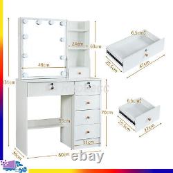 Hollywood Vanity Makeup Dressing Table Stool Set with Dimmable LED Bulbs 6 Drawers