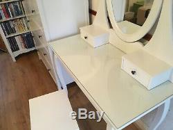 Ikea hemnes dressing tablewhite, with glass top + mirror + stool