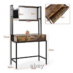 Industrial Vanity Table withAdjustable Mirror Makeup Table Cosmetic withBrush Pouch