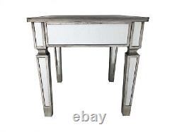 Interiors InVogue Mirrored dressing table Stool Wood Glass Antique Silver C2