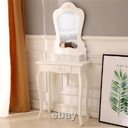 Irregular Single Mirror 3 Drawer Dressing Table White with dressing stool