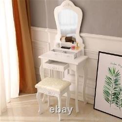 Irregular Single Mirror 3 Drawer Dressing Table White with dressing stool