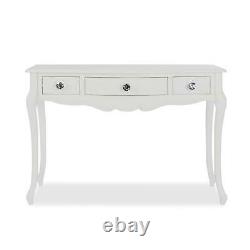 Juliette White Dressing Table with 3 drawers and crystal handles. Vanity table