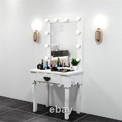 Kids Hollywood Vanity Dressing Table & Mirror Set Station Led Light Up Bulb