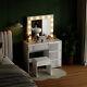 Led Dressing Mirror Makeup Table With Stool Drawer White Bedroom Vanity Unit Set