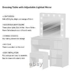 LED Dressing Mirror Makeup Table with Stool Drawer White Bedroom Vanity Unit Set