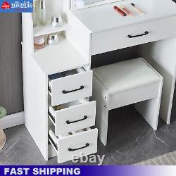 LED Light Vanity Dressing Table Set Bedroom Makeup Desk With Mirror Stool Drawer