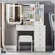 Led Lighted Dressing Table With Mirror 6 Drawers Stool Bedroom Vanity Makeup Desk