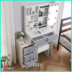 LED Lighted Mirror Dressing Table And Shelf Stool Vanity Table Makeup Desk UK