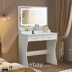 LED Lighted Mirror Dressing Table Makeup Vanity Set with 2 Drawers for Girls