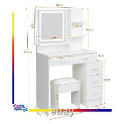 LED Lighted Mirror Hollywood Room Vanity Makeup Table Set with Stool & 5 Drawers