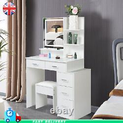 LED Mirror Dressing Table Stool Vanity Set with Storage Cabinet Drawer Dresser