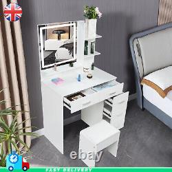 LED Mirror Dressing Table Stool Vanity Set with Storage Cabinet Drawer Dresser