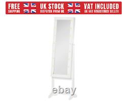 LED Mirrored Jewellery Cabinet 36Lx30Wx136Hcm White Mirror Dressing Make Up