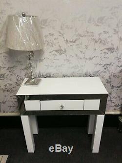 LUX White Mirror Glass Trim One Drawer Bedroom Dressing Table Console Table