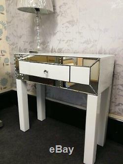 LUX White Mirror Glass Trim One Drawer Bedroom Dressing Table Console Table