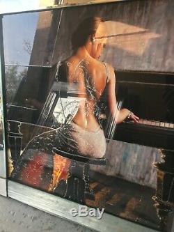Lady Playing Piano 3D Glitter Picture in mirrored frame, pianist in dress