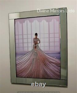 Lady in Flowing Pink Dress on Mirrored Frame Stunning Glass Art Glitter Picture