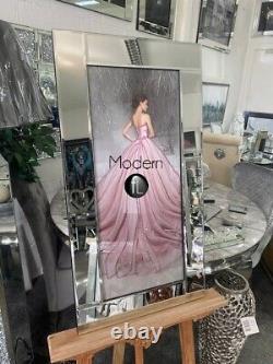 Lady in Pink Dress Small Picture on Mirror Frame with Glitter Detail