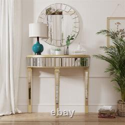 Large Bevelled Silver Mirrored Console Table Half Moon Dressing Table Side Desk
