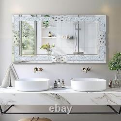 Large Crushed Diamond Wall Mirror Diamante Gems Crystal Sparkly Silver Home Déco