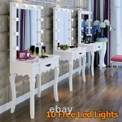 Large Dressing Table Set Makeup Mirror Jewellery Organizer Cabinet 10 LED Bulbs
