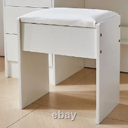 Large Dressing Table Stool Set with LED Light Mirror, White Vanity Make up Desk