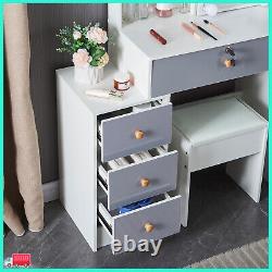 Large Dressing Table Stool Set with LED Lighted Mirror Vanity Makeup Desk White
