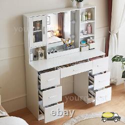 Large Dressing Table Vanity Makeup Desk With Hollywood Mirror Cabinet 7 Drawers