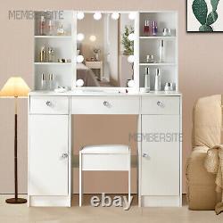 Large Dressing Table With Lighted Mirror And Stool 5 Drawers Vanity Makeup Desk