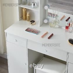 Large Dressing Table With Lighted Mirror And Stool 5 Drawers Vanity Makeup Desk