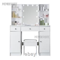 Large Dressing Table With Lighted Mirror And Stool 5 Drawers Vanity Makeup Desk