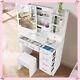 Large Dressing Table With Led Lights Mirror, Vanity Makeup With Drawers & Shelves