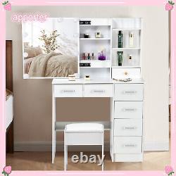 Large Dressing Table with LED Lights Mirror, Vanity Makeup with Drawers & Shelves