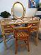 Large Mid Century Vintage Dressing Table. Wicker&bamboo, Mirror & Glass Top, Chair