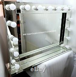 Large Premium Freestanding 15 Bulb LED Silver Hollywood Style Dressing Mirror