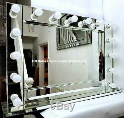 Large Premium Freestanding 15 Bulb LED Silver Hollywood Style Dressing Mirror