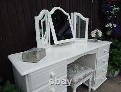 Large Vintage Pine Dressing Table, Mirror & Stool Set