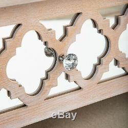 Lattice Limed Oak Wood & Mirrored Glass Dressing Table & Stool Set