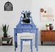 Light Blue Dressing Table With Led Mirror (5 Drawer) Stool Bedroom Makeup Desk