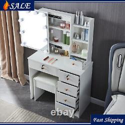 Lighted Dressing Table with Stool and Hollywood Large Mirror Bedroom Vanity Set UK