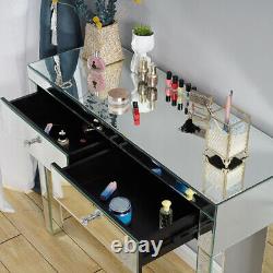 Luxury Dressing Table Glass Mirrored Makeup Desk Mirror&Stool Vanity Set Bedroom