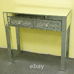 Luxury Dressing Table Mirrored 2 Crystal Drawers Bedroom Glass Makeup Dresser