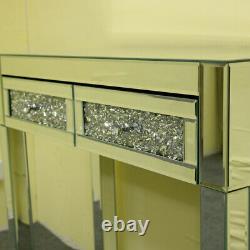 Luxury Dressing Table Mirrored 2 Crystal Drawers Bedroom Glass Makeup Dresser