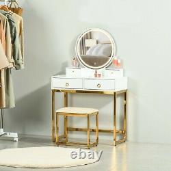 Luxury Dressing Table Stool Chair Gold Base LED Mirror Bedroom Make Up Vanity
