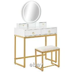 Luxury Dressing Table Stool Chair Gold Base LED Mirror Bedroom Make Up Vanity