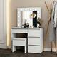 Luxury Grey Dressing Table Stool Set Makeup Desk Chair With 12 Led Bulbs, Mirror